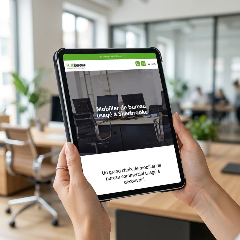 Page mobilier de bureau usagé Éco Bureau sur tablette tactile